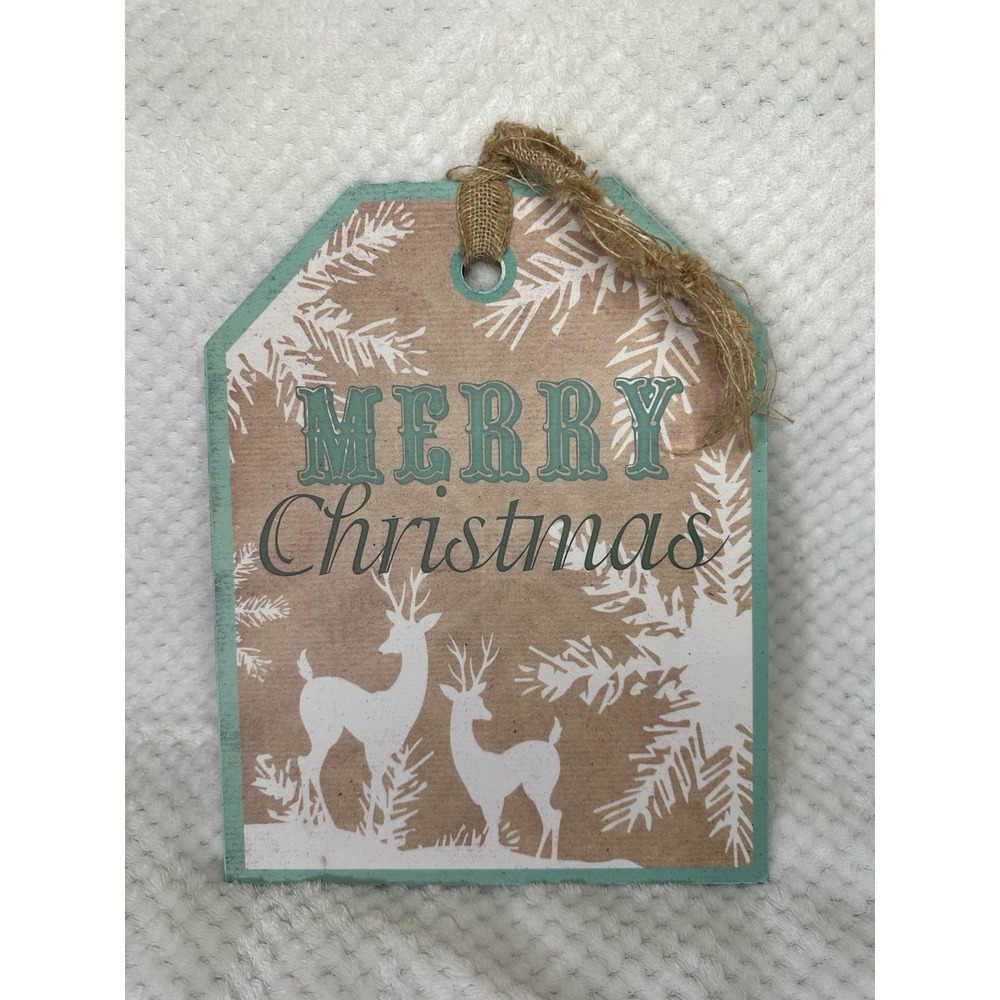 Merry Christmas Teal/ White Vintage Gift Tag Esthetic Decor Piece Holiday Decor